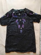 Czarna wiskozowa tunika bogato zdobiona cekinami M