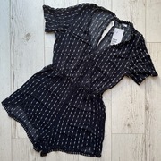 Granatowy krótki kombinezon letni z krótkim rękawem wiskoza 36 S h&m