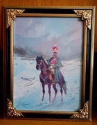 UŁAN NA KONIU-OBRAZ OLEJNY NA PŁÓTNIE, -J. KOSSAK 48x38 
