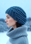 Czapka Zimowa – Luźna Krasnalka / Beret z Błyszcząc nić| Admart turkusowa