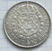 #2983 Szwecja 1 korona 1927 srebro piękna rzadka!