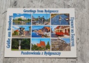 Widokówka Pocztówka  Bydgoszcz pomnik rzeka spichlerz tramwaj fara most 