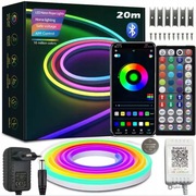 TAŚMA LED NEON 20 m 2x10 APLIKACJA BLUETOOTH RGB PILOT IP 67 24V WODODPORNA