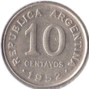 ARGENTYNA 10 centavos 1952, KM# 47a, XF, gładki rant