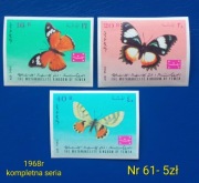 Znaczki fauna:61: motyle, owady- Jemen Królestwo 1968r **