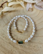 Naszyjnik Choker z Kamieni Naturalnych Perły Naturalne Szmaragd Hematyt