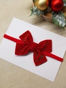 Czerwona opaska kokardka welurowa błyszcząca na święta sesję zdjęciową 