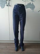 Granatowe spodnie garniturowe w kant 38-40 M/L Tall letnie wysoki stan