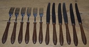 Sztućce brązowy bakelit PRL -12 sztuk -noże + widelce