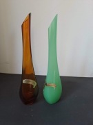 Opalina Fiorentina bursztynowe zielone szkło wazoniki jak Murano