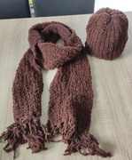 Komplet szal i czapka damska brąz miły 