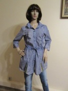 ELISA CAVALETTI długa bluzka koszulowa tunika niebieska perłowe guziki_ M/L