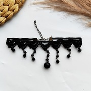 Choker obroża kolia czarna z kryształkami koronkowy haft naszyjnik gothic