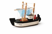Drewniana łódka rybacka model dekoracyjny handmade 8 cm (B100)