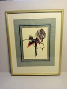 Barwna litografia Głowa konia z wyposażeniem jeźdźca Oprawiona