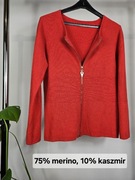 Czerwony kardigan damski z wełny merynosów z domieszką kaszmiru Ciepły