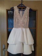 Biało-złota elegancka sukienka mini