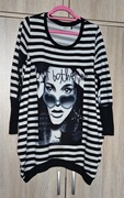 Charisma długi sweter paski biało czarne twarz sukienka L/XL