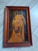Stary obraz na drewnie portret konia