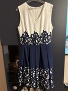 Biało - granatowa sukienka mini rozmiar 34