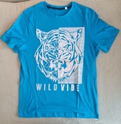 T-shirt TYGRYS turkusowy bawełna C&A r. 158/164