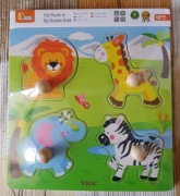 VIGA Drewniane puzzle 4 elementy - dzikie zwierzęta (wiek 18 m+)