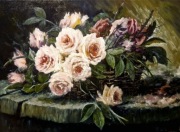 Obraz olejny Bukiet roż  w koszu