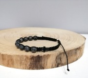 Bransoletka różaniec kamienie naturalne labradoryt krzyż hematyt makrama 