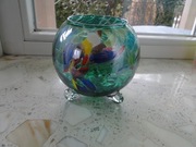 WAZON NA NÓŻKACH SZKLANY TYPU ŚLIMAK ZIELONY KOLOROWY