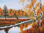 OBRAZ RĘCZNIE MALOWANY PEJZAŻ AKRYLOWY "BURSZTYNOWA NOSTALGIA" - 24x30cm