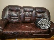 Kanapa plus dwa fotele ,skóra naturalna, brąz. 