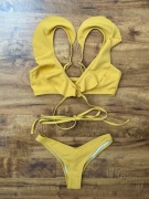 Strój kąpielowy żółty wiązany wycięty kostium dwuczęściowy Zaful S 36