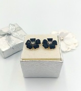 Kolczyki sztyfty kwiaty kwiat vintage lata 90 cyrkonie czarny dla niej 