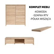 KOMPLET MEBLI: Komoda, szafka rtv, półka wiszącA
