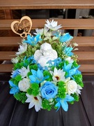 Stroik z aniołkiem na grób niebieski serce na cmentarz 