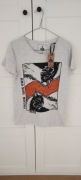 Nowy, damski, szary T-Shirt z grafiką, rozmiar M