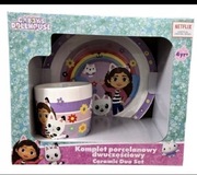 Komplet porcelanowy dwuczęściowy KOCI DOMEK GABI kubek + talerzyk + pudełko