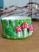 Naturalna świeca sojowa ceramika rękodzielo rzeźba grzybki muchomorki 