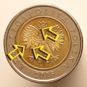 5 ZŁOTYCH 2025 [nr kat. 101] MONETA >>> DESTRUKT >>> NADLEWKI NA ORLE