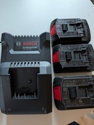 Ładowarka marki Bosch z trzema bateriami
