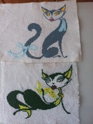 2 haftowane obrazki z kotami