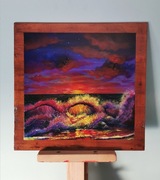 Obraz, fale, akryl,deska, werniks 38x36,5 cm