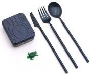 OUTLERY SKŁADANE SZTUĆCE BIWAKOWE KEMPINGOWE STAL NIERDZEWNA CZARNE