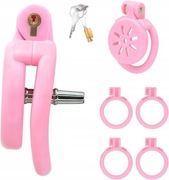 Mały różowy płaski pas cnoty chastity flat cage 4 oringi + dilator