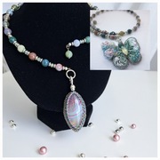 KOMPLET 3W1 CHOKER AGAT MOTYL HAFT RĘCZNY BOHO