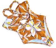 Strój kąpielowy jednoczęściowy Cupshe pomarańczowy kwiaty wiązany r. M NOWY
