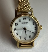 zegarek sekonda miyota japan kolor złota, tarcza przypomina mase perłową