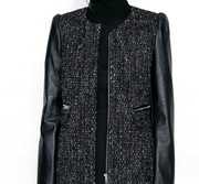 Płaszcz Zara L bouclé skóra naturalna leather wełna wool alpaka moher