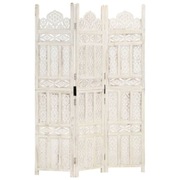 Parawan 3-panelowy, rzeźbiony, biały, 120x165 cm, drewno mango