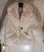 Kurtka Puffer Ecru | Wielkie Futro | Unikalne "S" | Rozmiar 2XL (EU 48/50)
